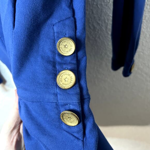See by Chloe Blue Day Dress Womens Size 4 Blue Gold Buttons Logo Bow - Picture 3 of 5